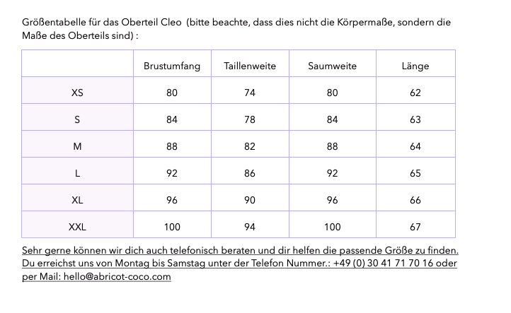 Grössentabelle