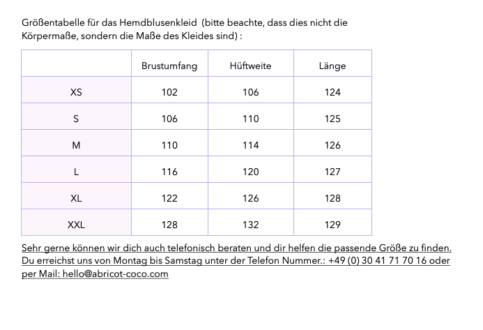 Grössentabelle