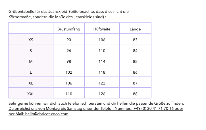 Grössentabelle