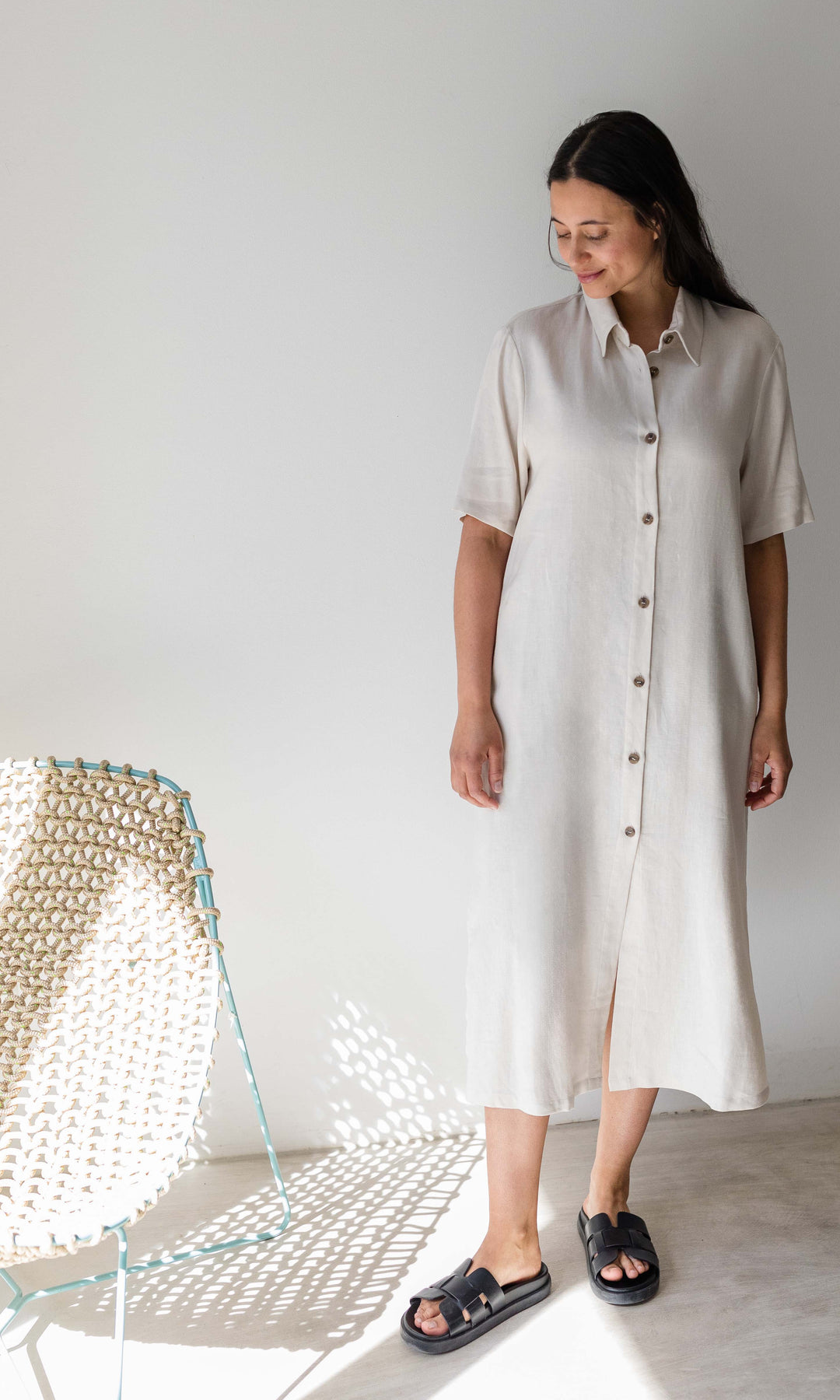 Hemdkleid aus Leinen - abricot coco