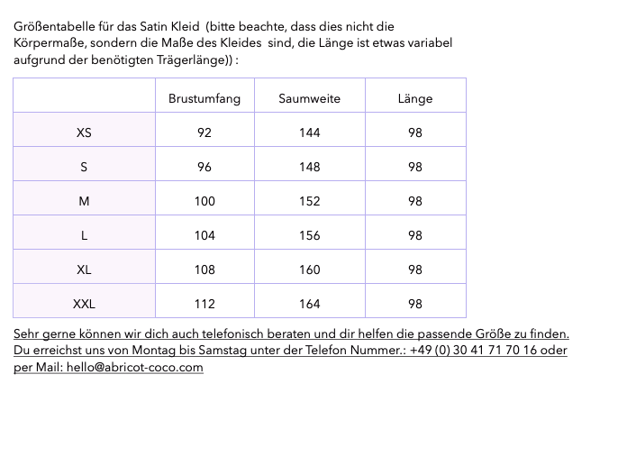 Grössentabelle