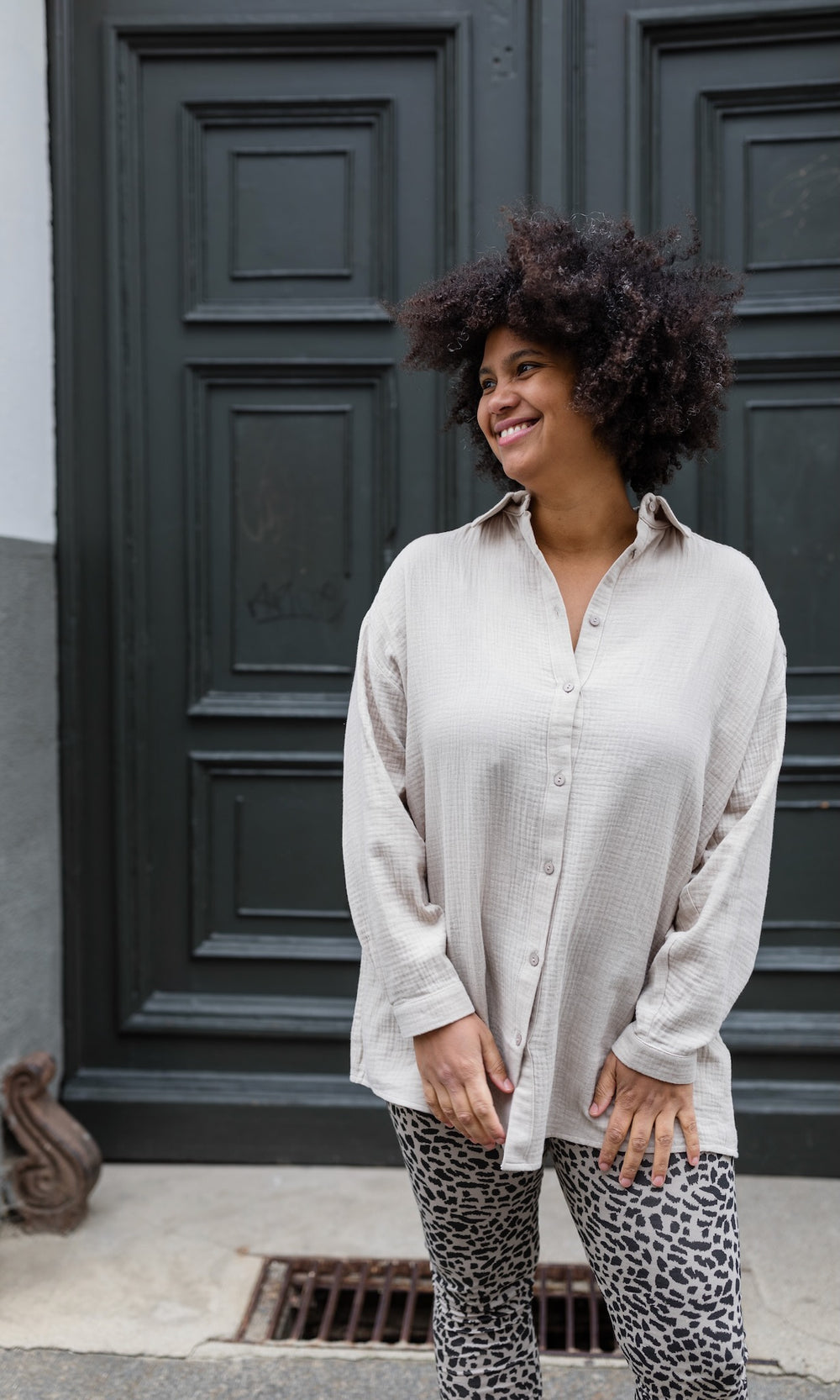Oversized Musselin Hemd - nur noch in XS, L und XL verfügbar - abricot coco