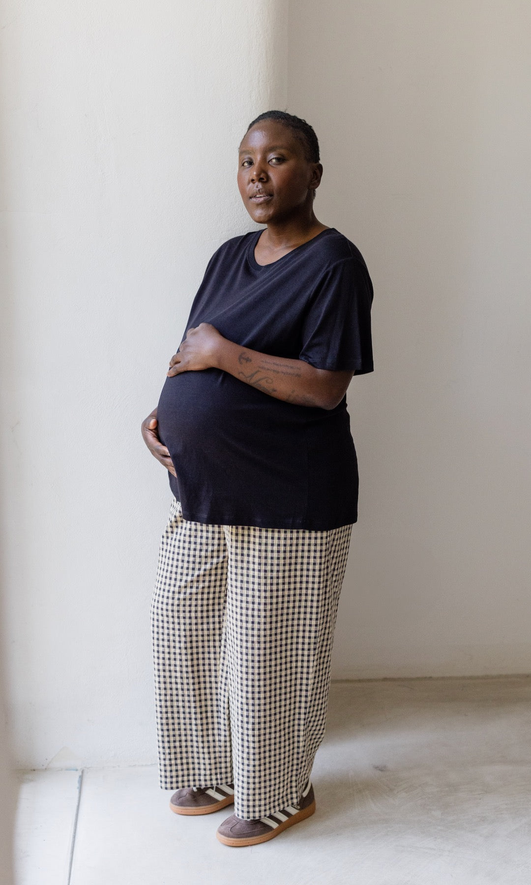 Low Waist Karo Culotte Lovis (Schwangerschaft) – abricot coco - Main Image