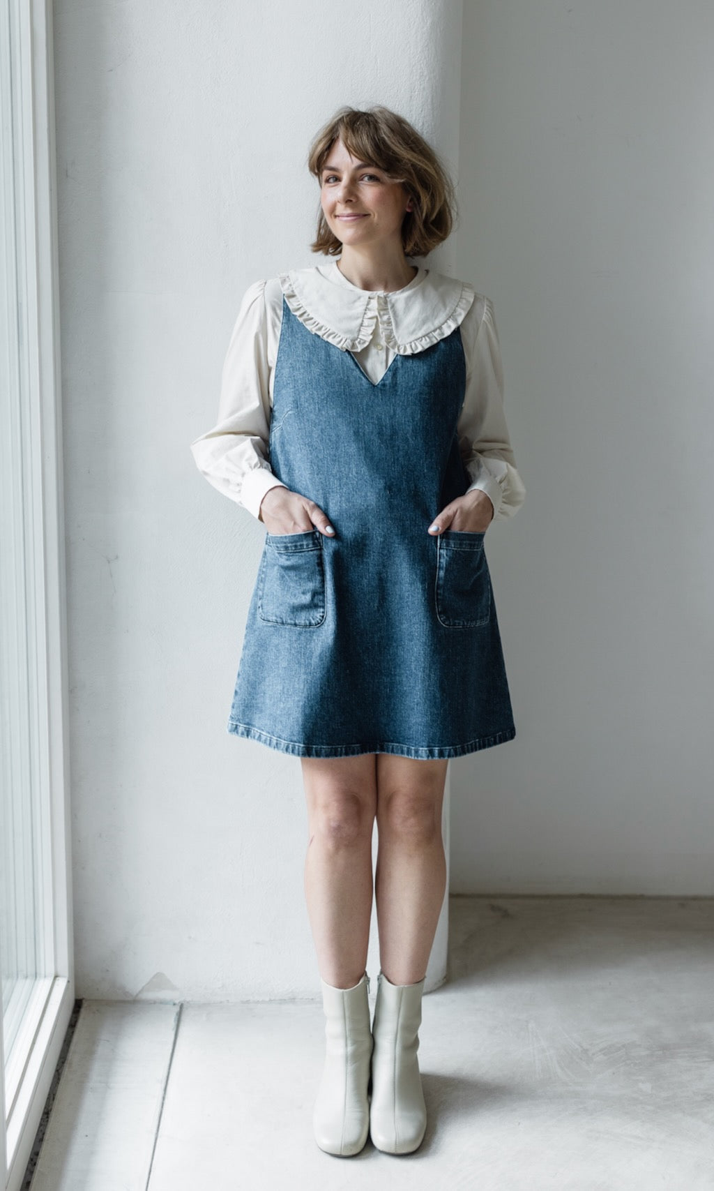 Short denim dress Audrey in blue, made from organic cotton