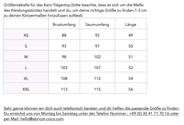 Grössentabelle