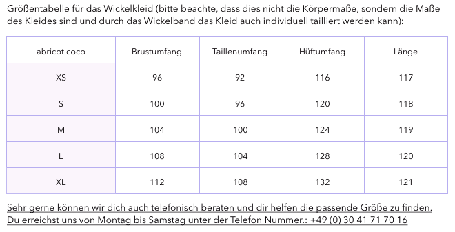 Grössentabelle