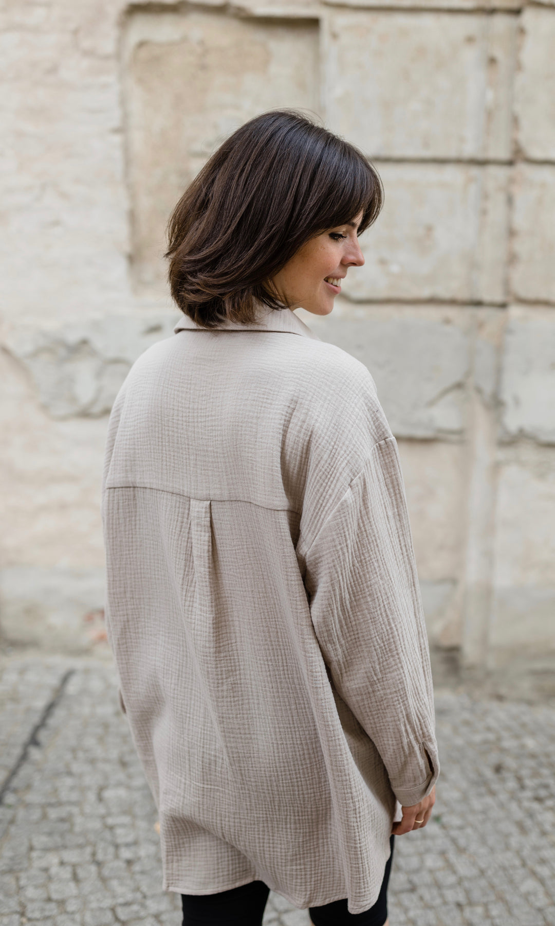 Oversized Musselin Hemd - nur noch in XS, L und XL verfügbar - abricot coco