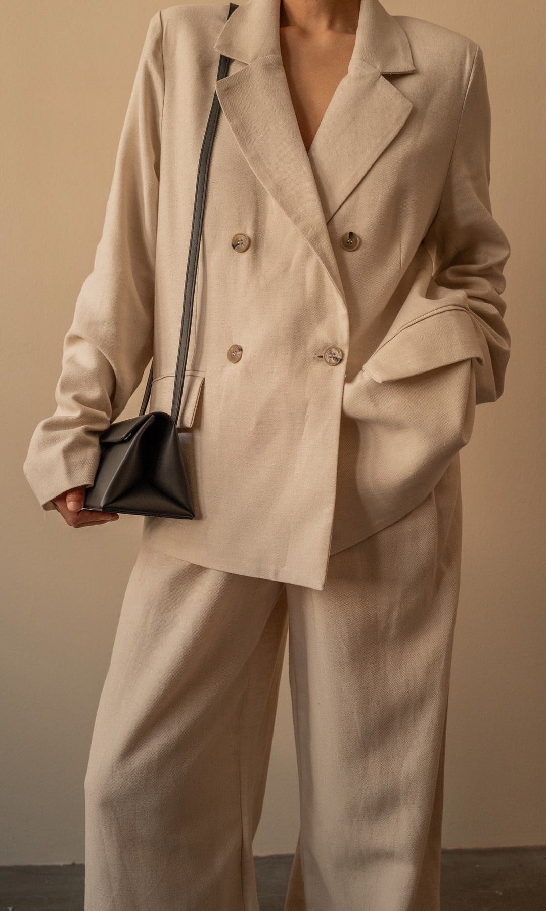 Loose Fit Blazer aus Leinen in Creme