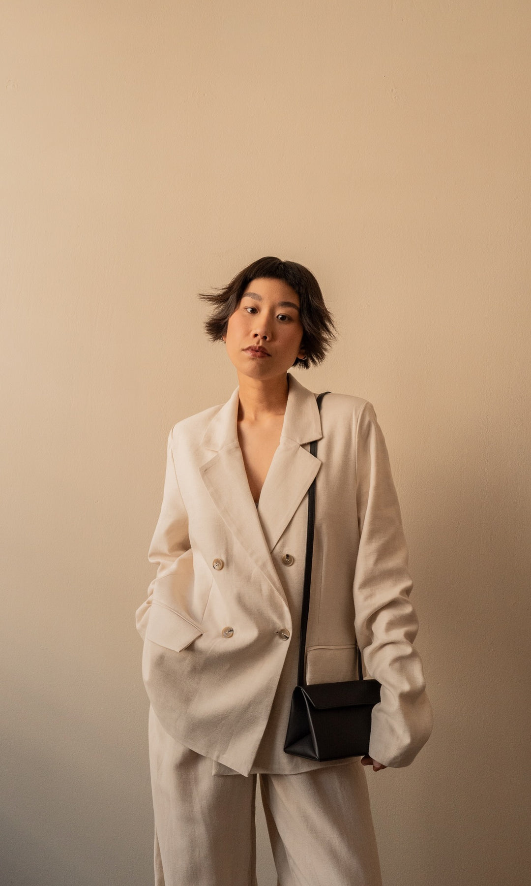 Loose Fit Blazer aus Leinen in Creme