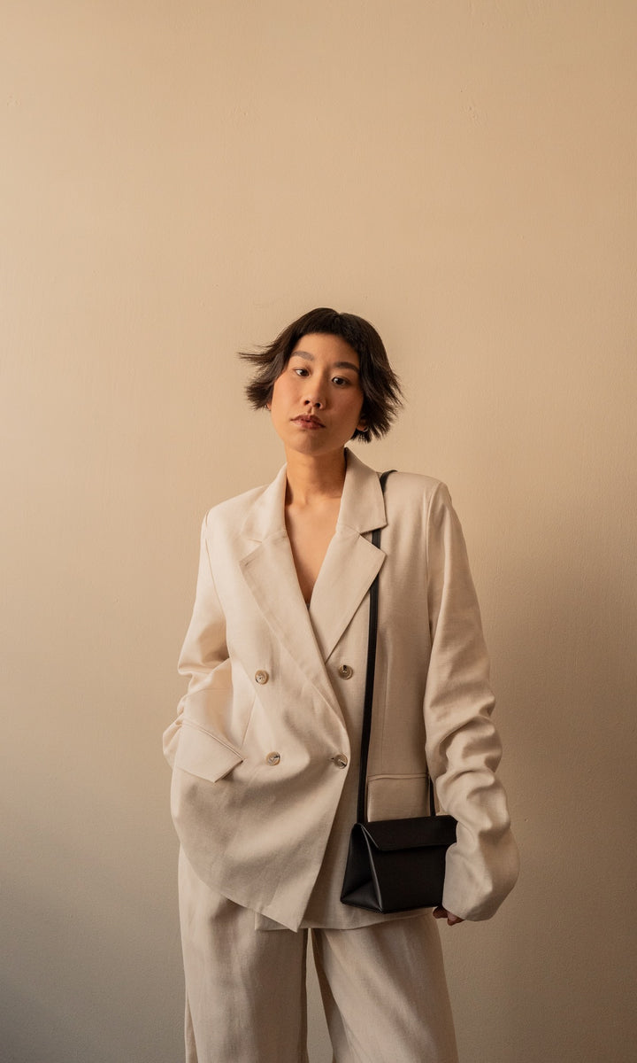 Loose Fit Blazer aus Leinen in Creme
