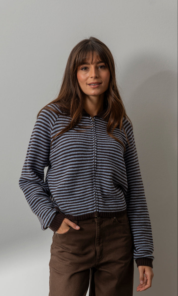 Gestreifte Strickjacke Jola mit Reißverschluss
