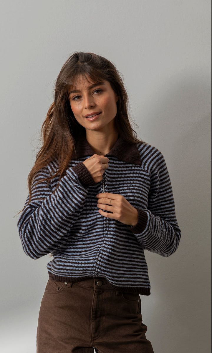 Gestreifte Strickjacke Jola mit Reißverschluss