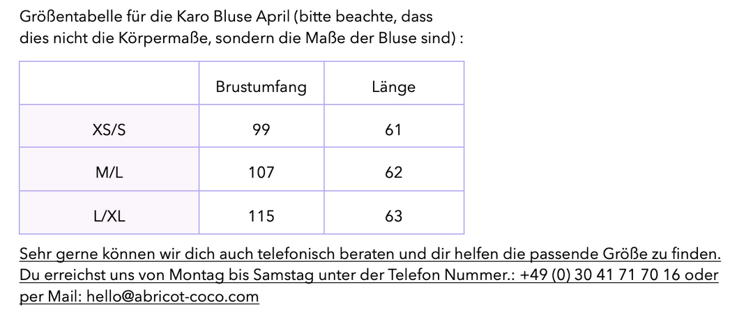 Bluse April in Karo Blau