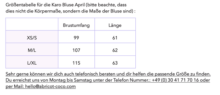 Bluse April in Karo Blau