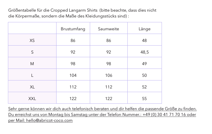 Grössentabelle