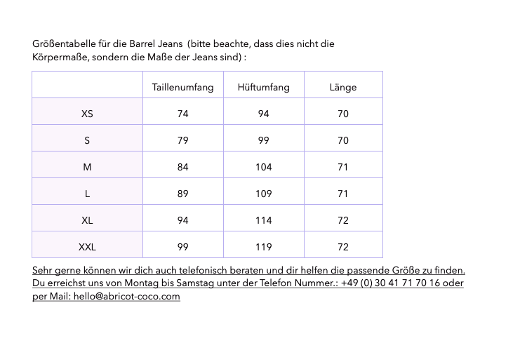 Grössentabelle