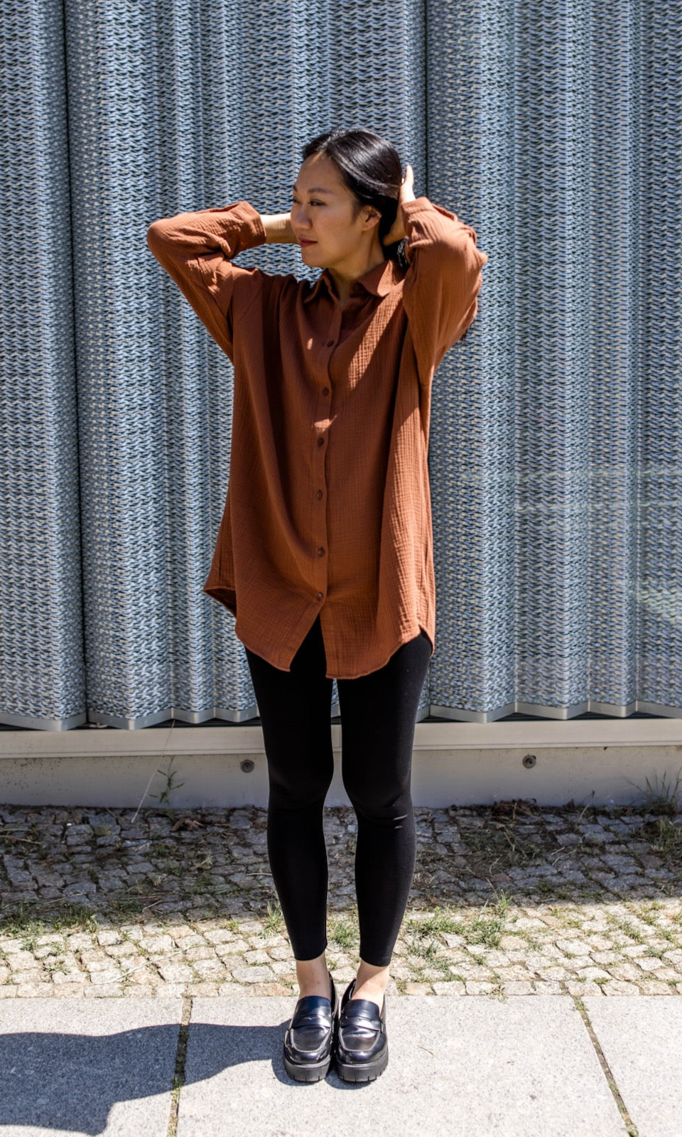 Oversized Musselin Hemd - abricot coco