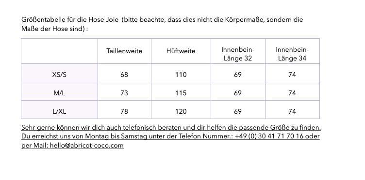 Grössentabelle