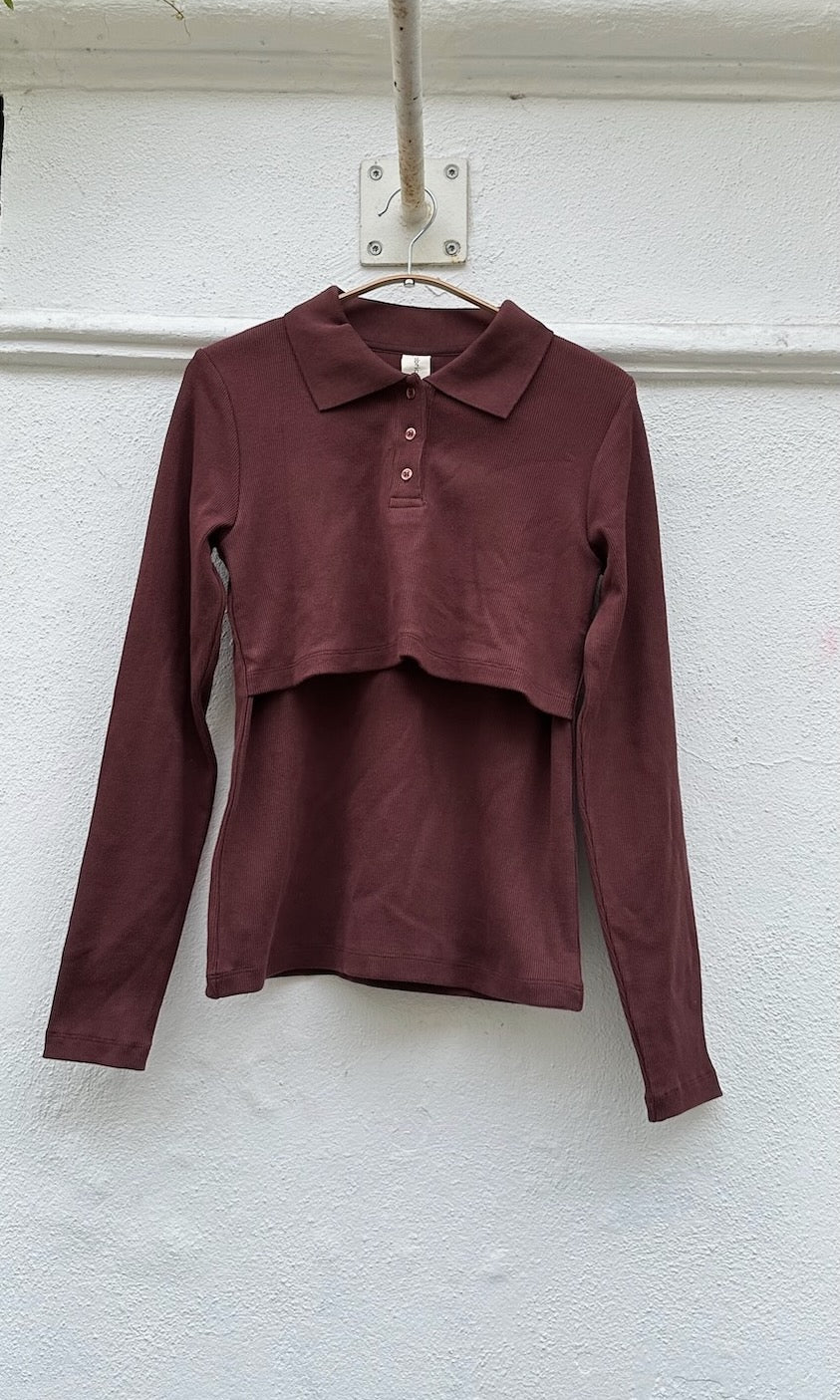 Langarmshirt mit Stillfunktion und Polokragen - SAMPLE Einzelstück Größe S