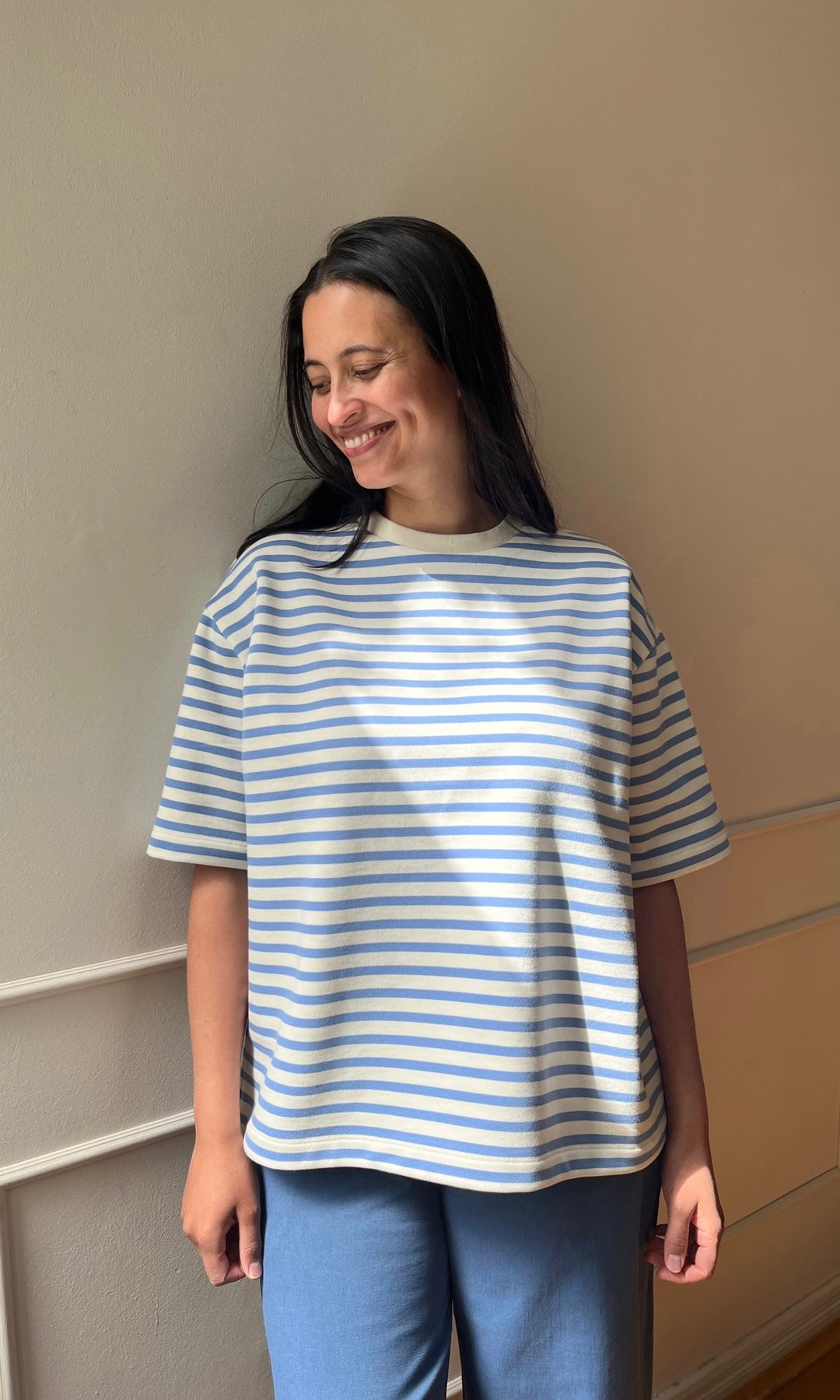 Gestreiftes Oversized T-Shirt - abricot coco