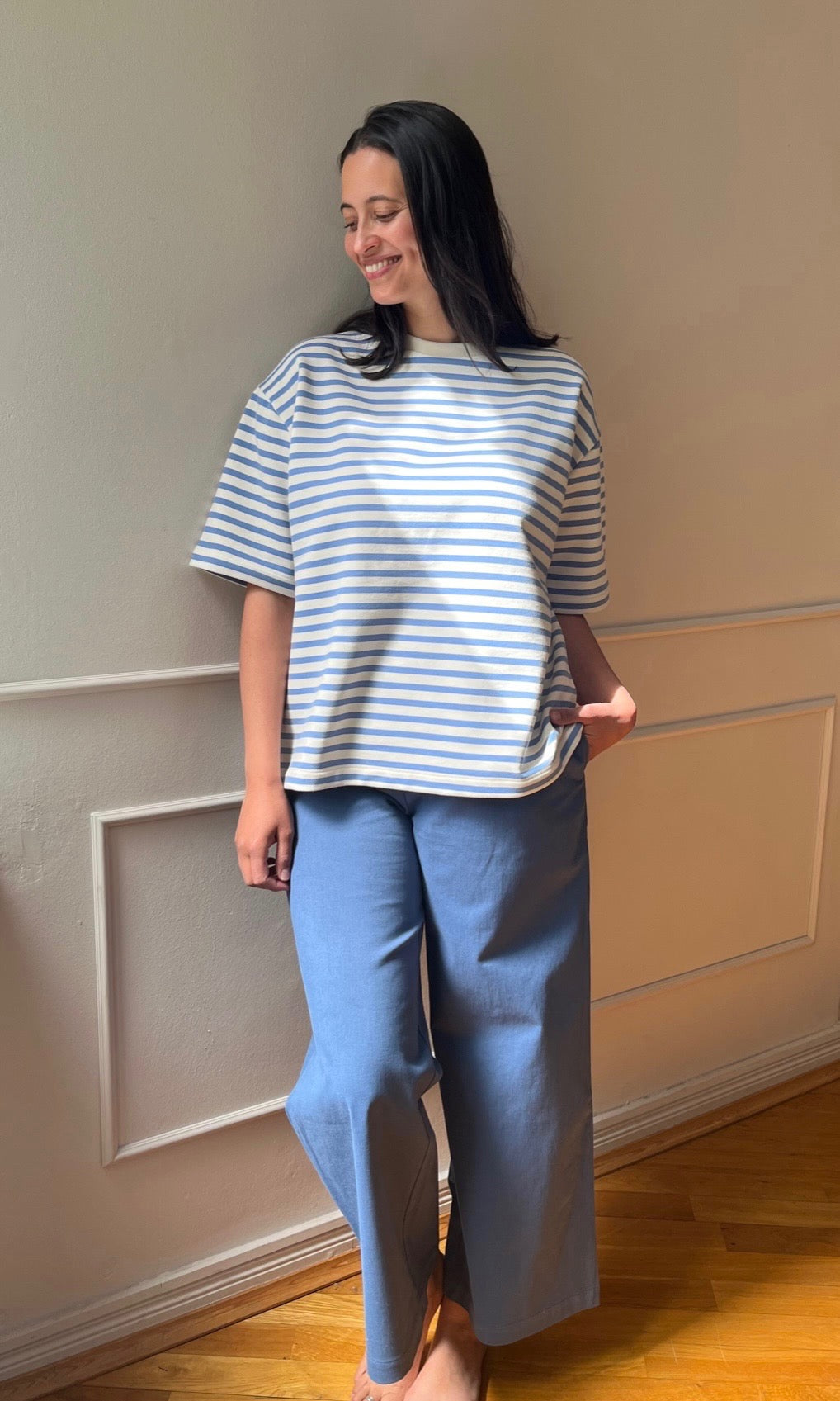 Gestreiftes Oversized T-Shirt - abricot coco
