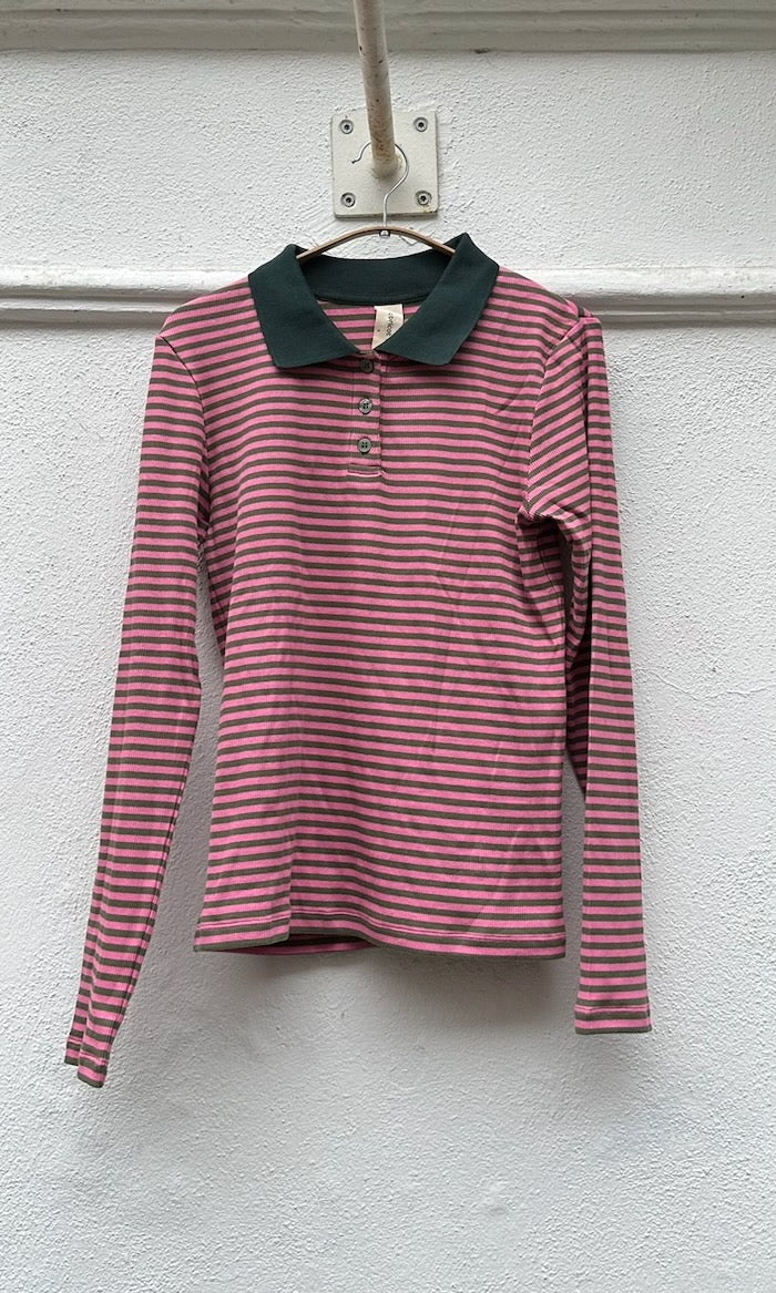 Gestreiftes Langarmshirt mit Polokragen - SAMPLE Einzelstück Größe S