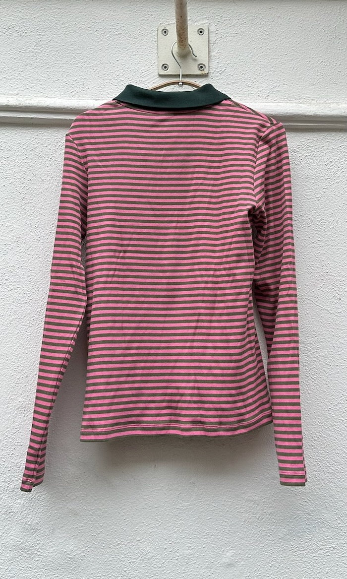 Gestreiftes Langarmshirt mit Polokragen - SAMPLE Einzelstück Größe S