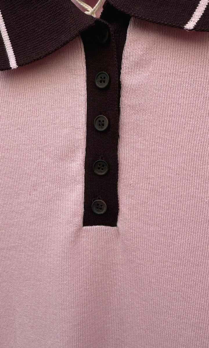 T-Shirt Kleid Toni aus Strick mit Polo Kragen in Rosé — B-Ware