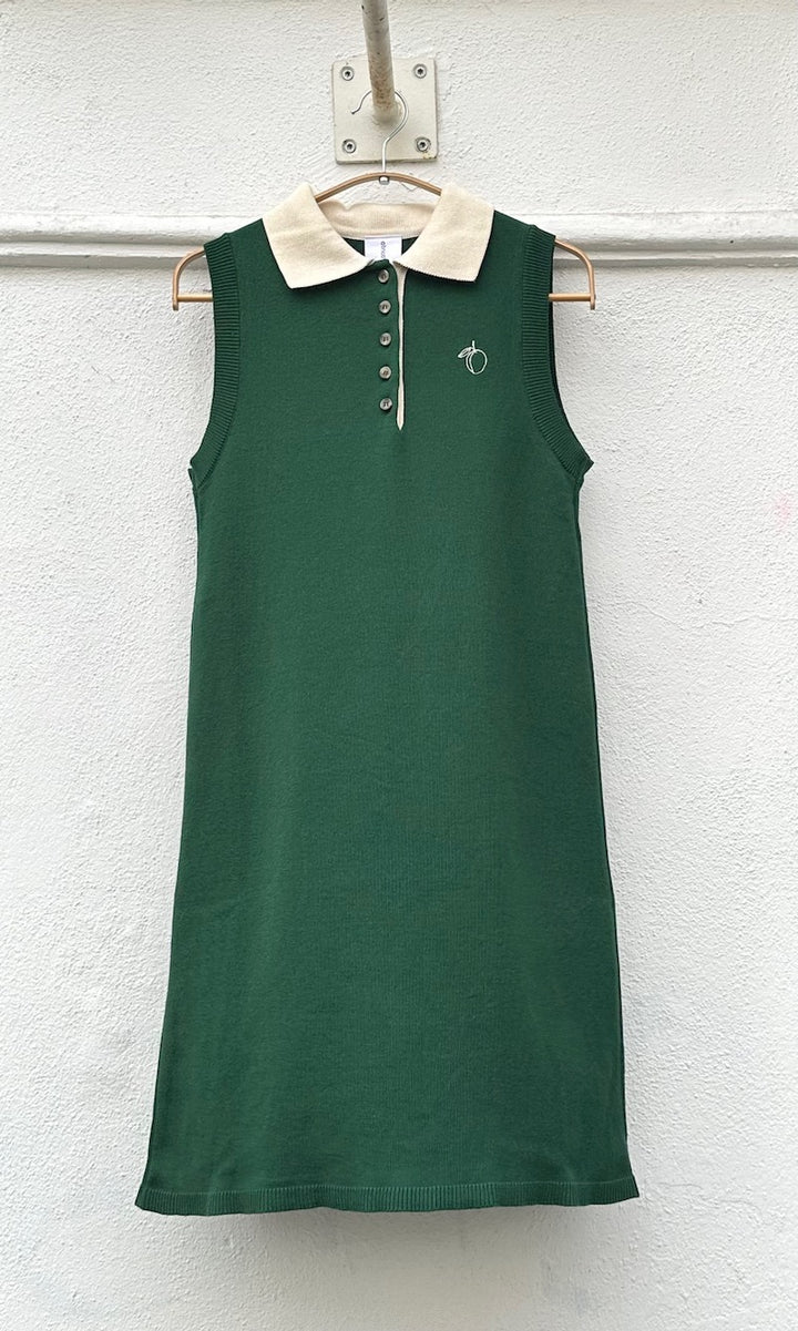 Ärmelloses Kleid Toni aus Strick mit Polo Kragen in Grün — B-Ware