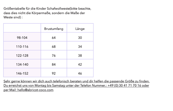 Kinderweste aus Schafwolle (1-8 Jahre)