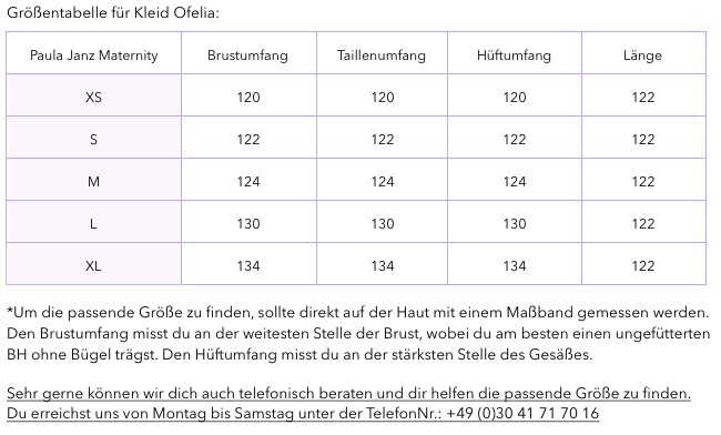 Grössentabelle