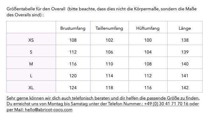 Grössentabelle
