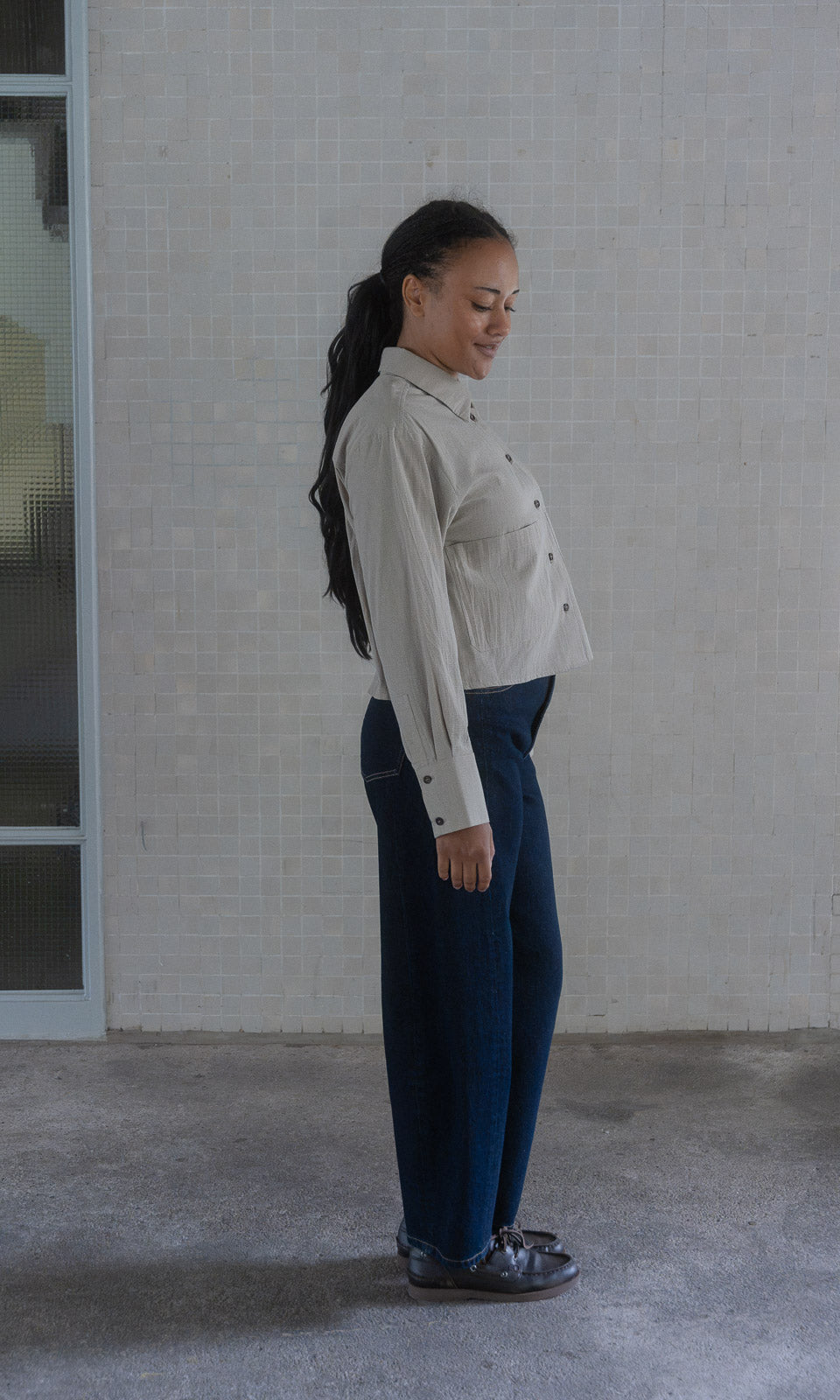 Cropped Oversized Hemd / Karo Sesam