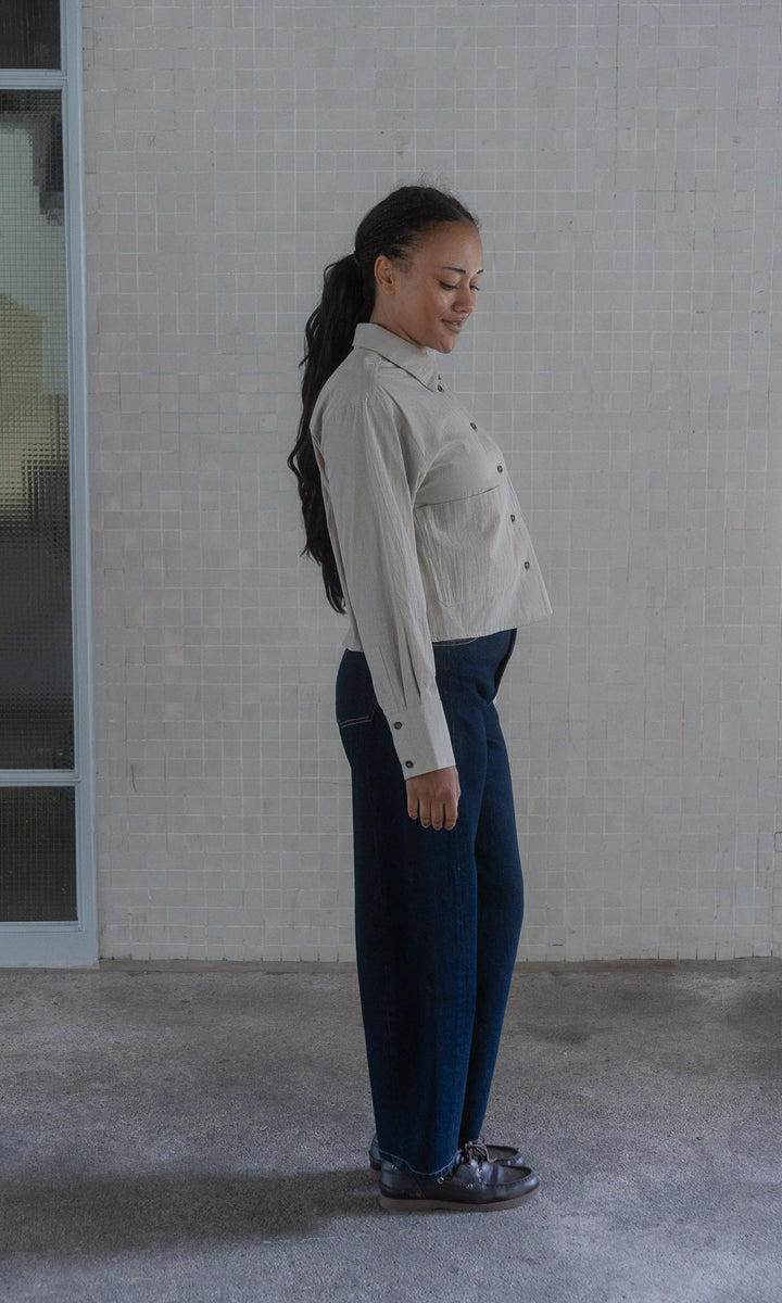 Cropped Oversized Hemd / Karo Sesam