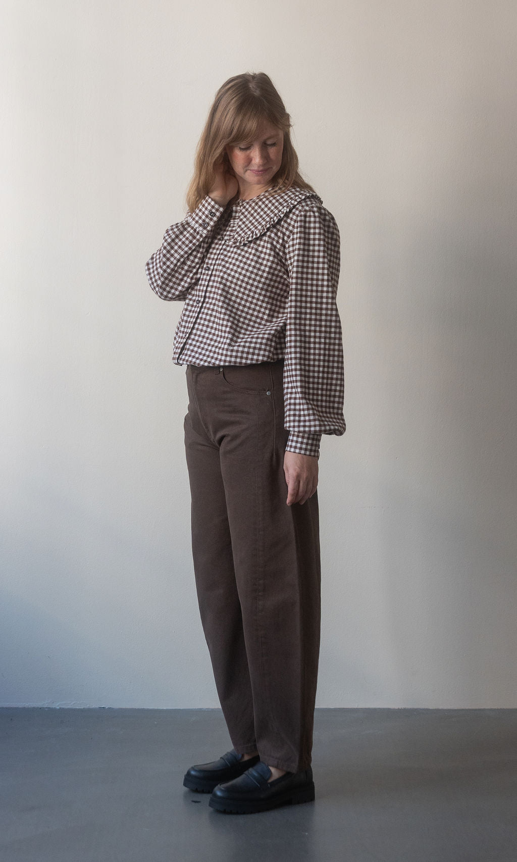 Bluse mit großem Kragen Alice / braun-kariert