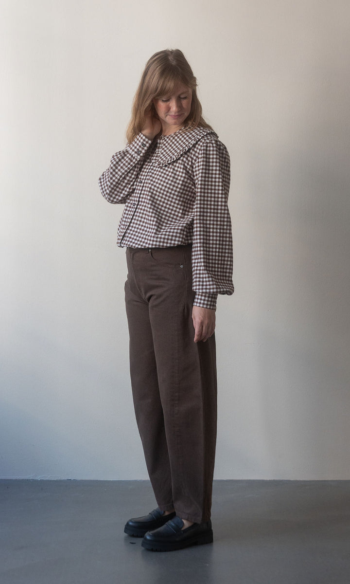 Bluse mit großem Kragen Alice / braun-kariert
