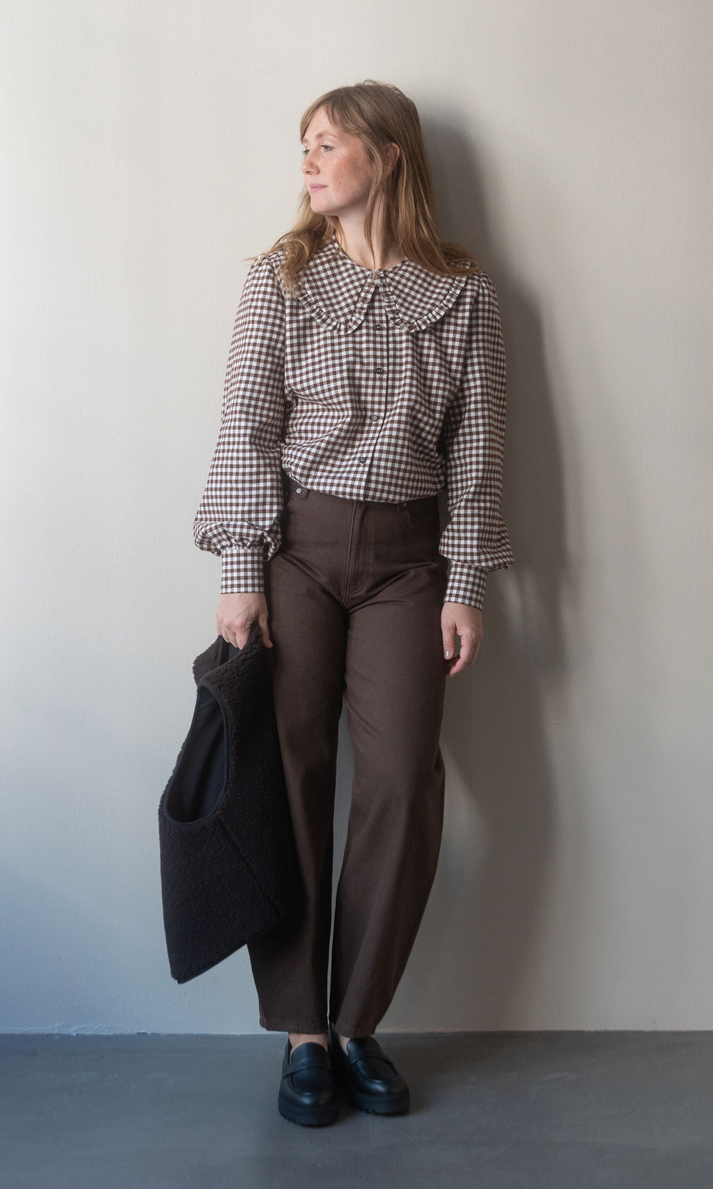 Bluse mit großem Kragen Alice / braun-kariert