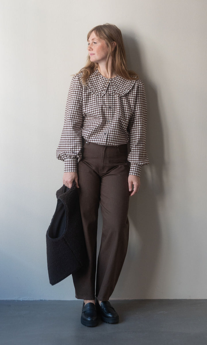 Bluse mit großem Kragen Alice / braun-kariert