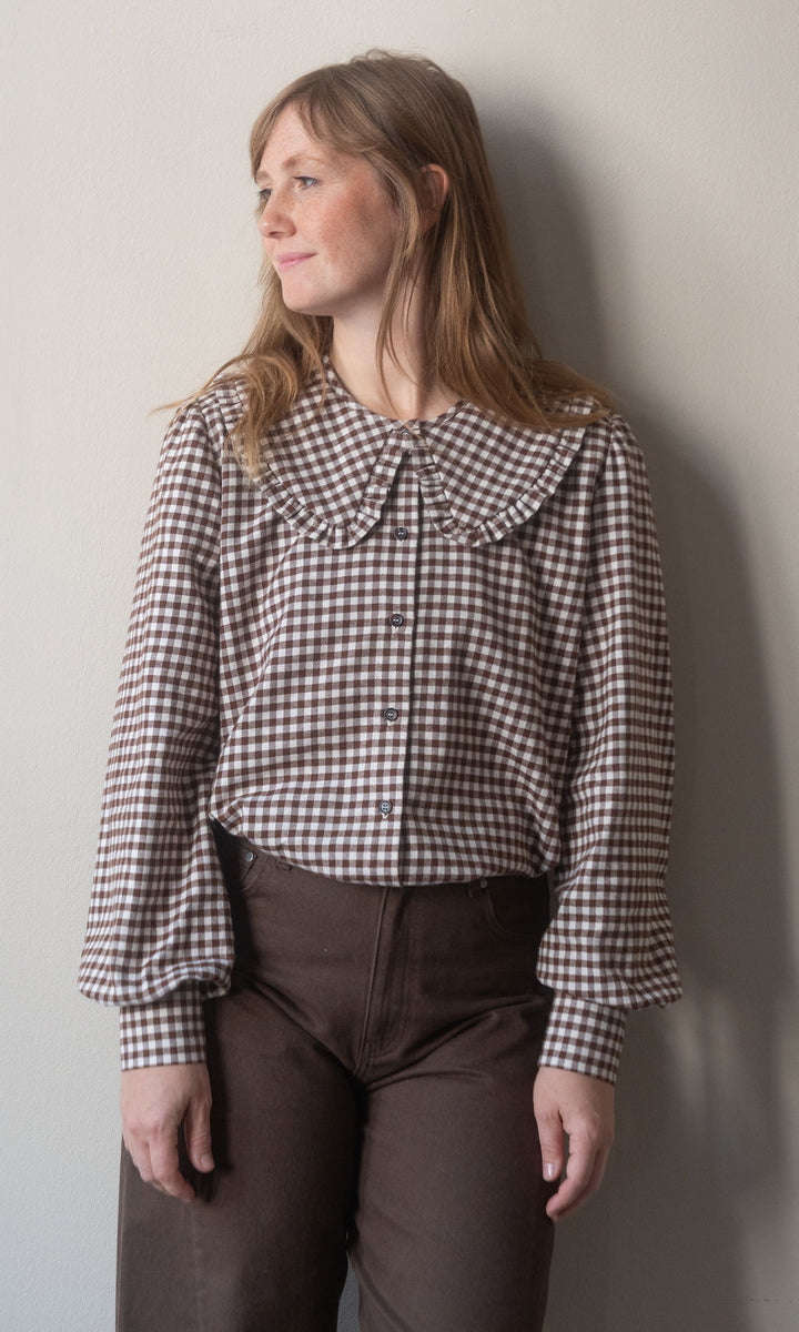 Bluse mit großem Kragen Alice / braun-kariert