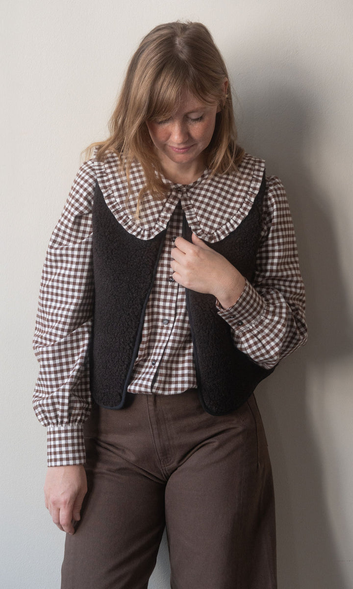 Bluse mit großem Kragen Alice / braun-kariert