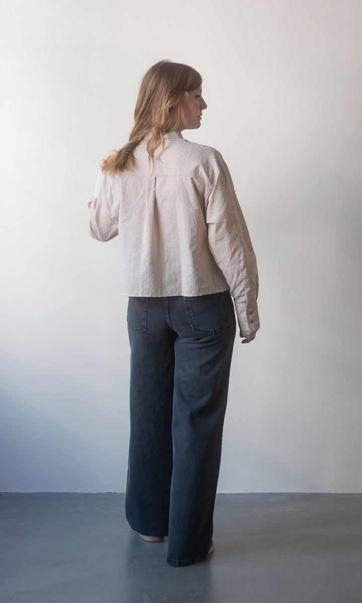 Cropped Oversized Hemd / Sand-Rosa gepunktet - abricot coco