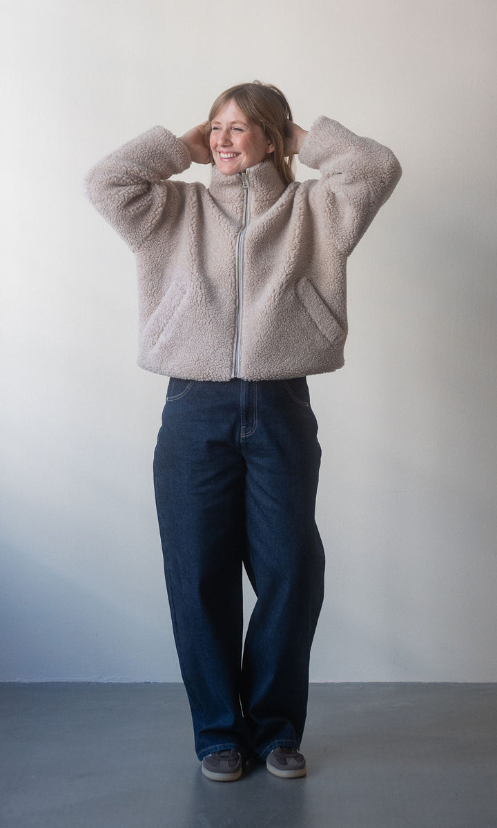 Schafwoll Jacke mit Reißverschluss / Creme