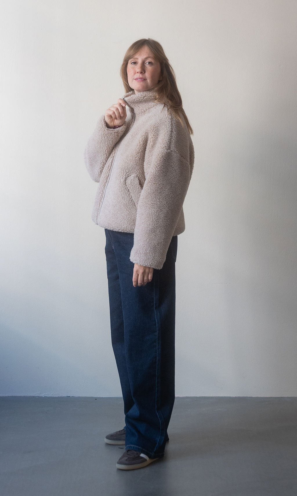 Schafwoll Jacke mit Reißverschluss / Creme