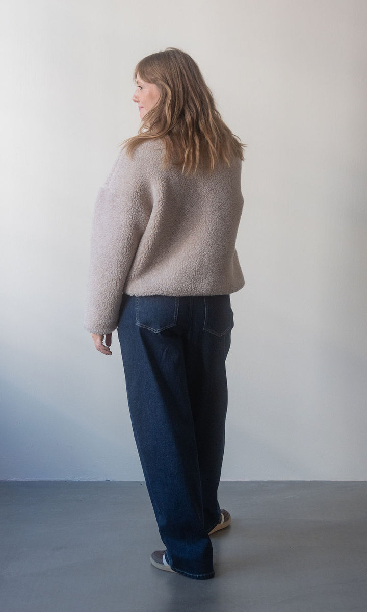 Schafwoll Jacke mit Reißverschluss / Creme