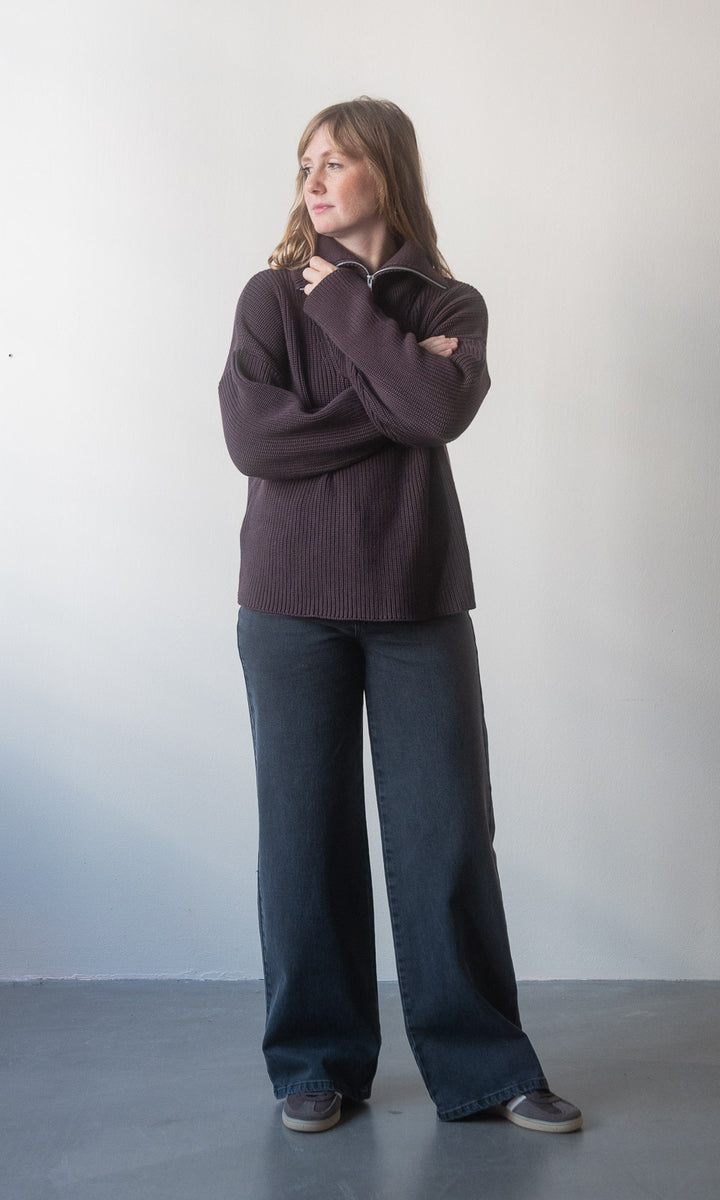 Gerippter Pullover MIO mit Zipper / Braun - abricot coco