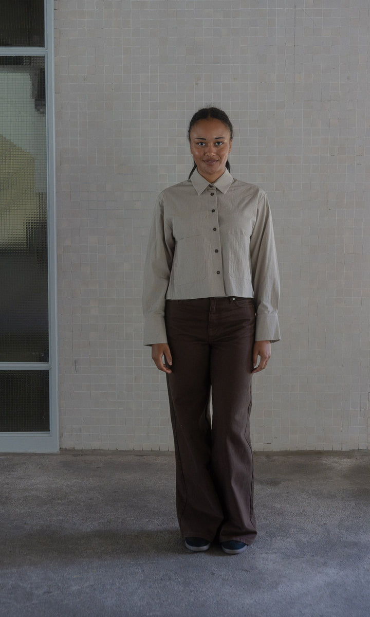 Cropped Oversized Hemd / Karo Sesam