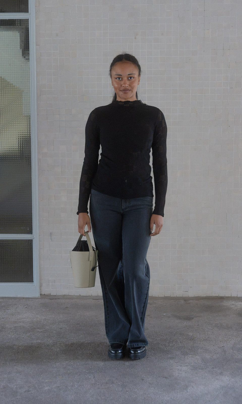 Crochet Langarmshirt / Schwarz