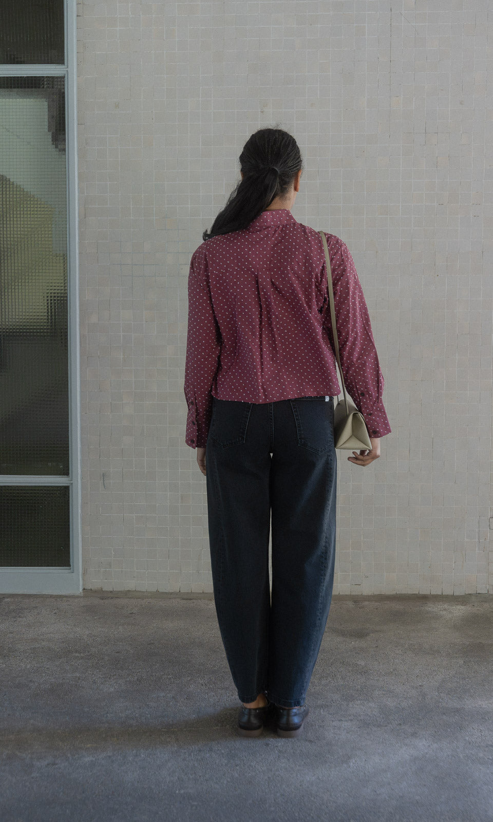 Cropped Oversized Hemd / Burgund-Rosa gepunktet
