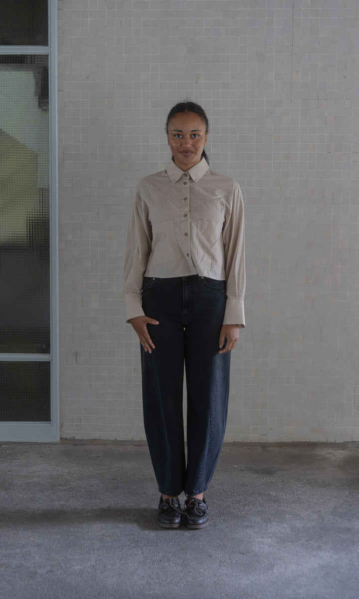 Cropped Oversized Hemd / Sand-Rosa gepunktet