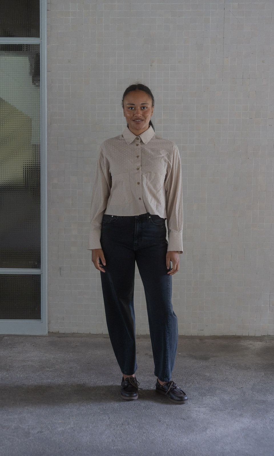 Cropped Oversized Hemd / Sand-Rosa gepunktet